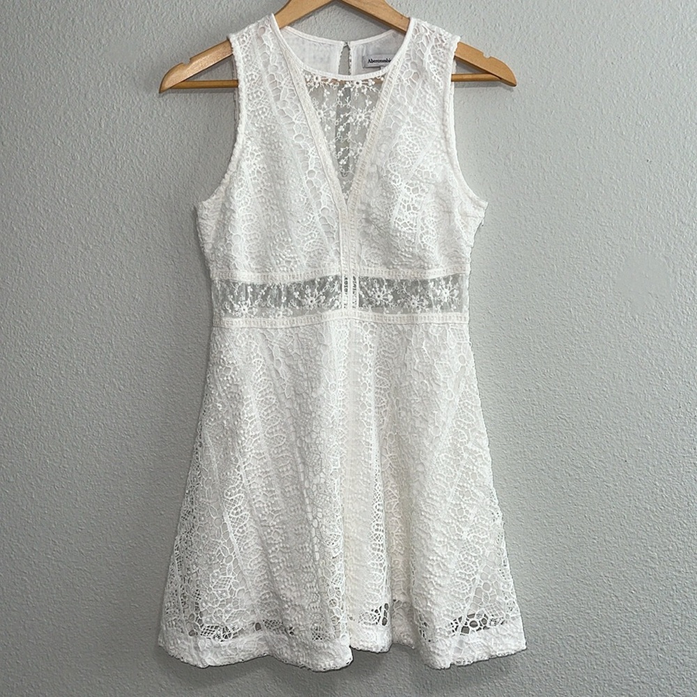 Abercrombie & Fitch White Lace Mini Fit and Flare Sun Dress - Medium